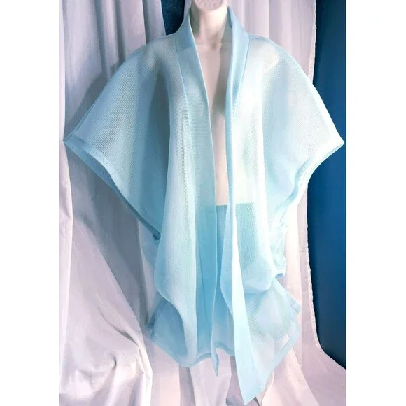Blue Mesh Kimono Sleeves Flowy Stretch Boho Cover Up Womens One Size Aruba - Picture 2 of 9